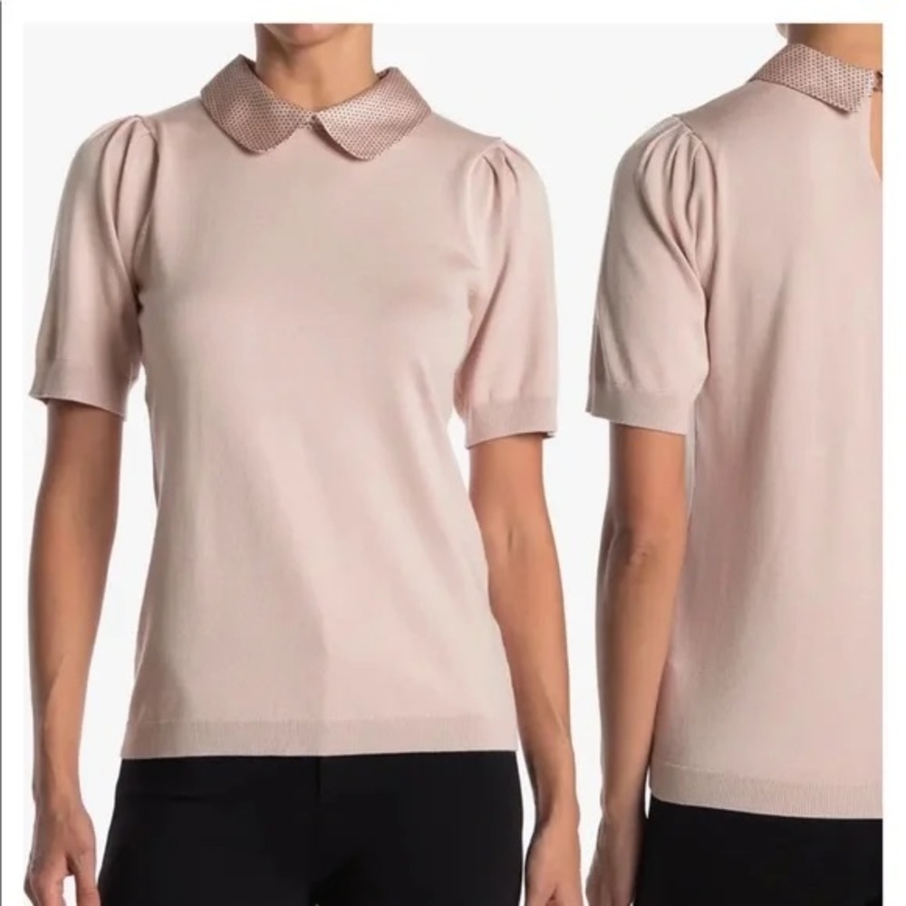 Adrianna Papell Pink Fitted Blouse with Peter Pan Collar